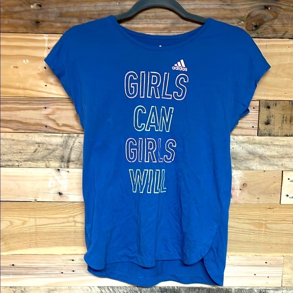 Adidas size XL Blue Soft Short Sleeve 100% Cotton Cute Graphic T-shirt 2/$30